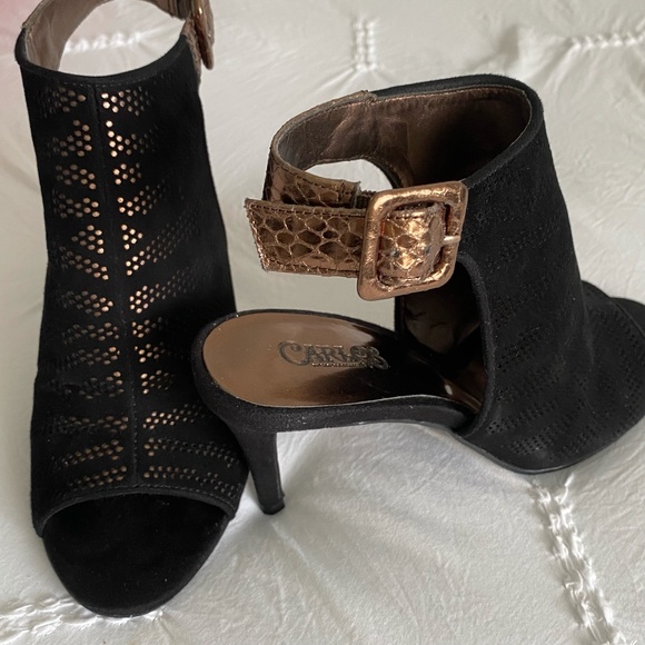 Carlos Santana Women's Ankle Strap Open Toe Black Suede High Heels - Size 6. - Picture 2 of 12